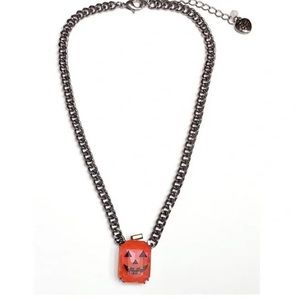 NWOT Betsey Johnson Gun Metal Orange Crystal Jack O Lantern Pumpkin Necklace